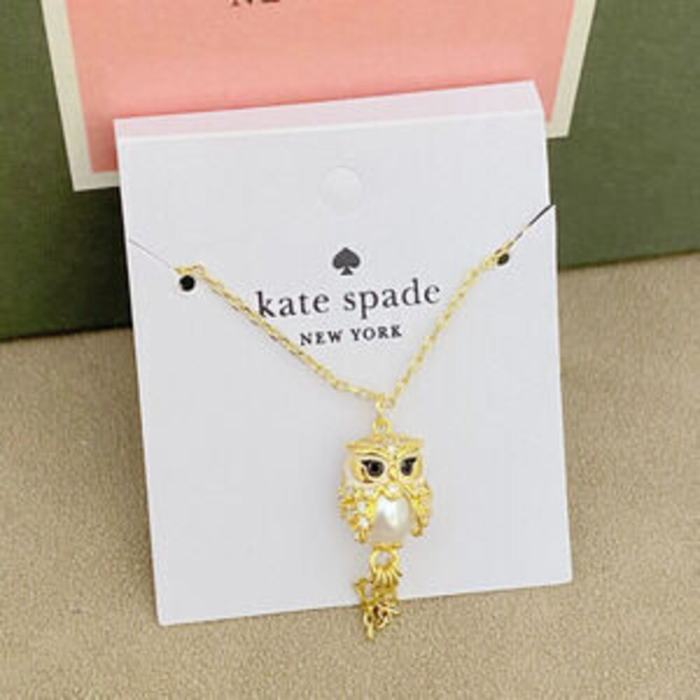 kate spade 3D Owl Pearl Inlay Metal Necklace